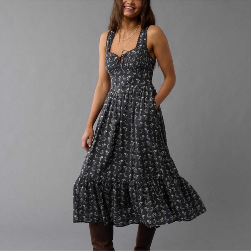 American Eagle Outfitters Corset Bodice Floral Midi Dress